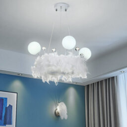 Living And Home Feather Chandelier Led Pendant Light With Crystal Balls In White Light - thumbnail 1