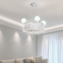 Living And Home Feather Chandelier Led Pendant Light With Crystal Balls In White Light - thumbnail 2
