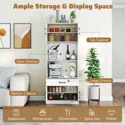 Costway Kitchen Pantry Cabinet With Charging Station 168 Cm Tall Cupboard With 2 Adjustable Shelves - thumbnail 6