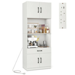 Costway Kitchen Pantry Cabinet With Charging Station 168 Cm Tall Cupboard With 2 Adjustable Shelves - thumbnail 2