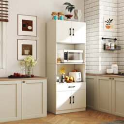 Costway Kitchen Pantry Cabinet With Charging Station 168 Cm Tall Cupboard With 2 Adjustable Shelves