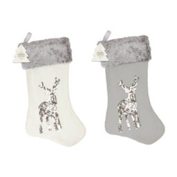 Set Of 2 Sequin Reindeer Faux Fur Stockings - thumbnail 1