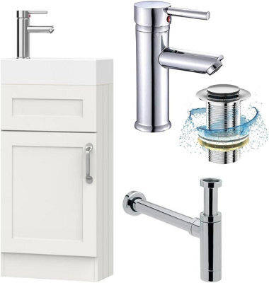 Belofay 400mm Bathroom Vanity Unit With Basin, White Ceramic Bathroom Sink With Trap And Waste, No Tap Included(Crawley White) - image 1