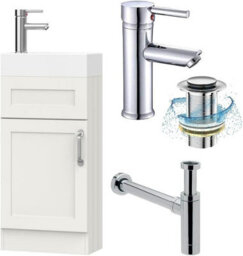 Belofay 400mm Bathroom Vanity Unit With Basin, White Ceramic Bathroom Sink With Trap And Waste, No Tap Included(Crawley White) - thumbnail 1