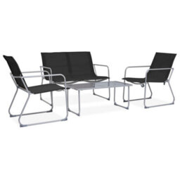 Berkfield 4 Piece Garden Lounge Set Fabric & Steel Black - thumbnail 1