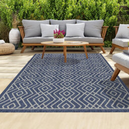 Homeart Outdoor Rugs Easy Cleaning Area Rugs For Balcony,garden,picnic,uv Weather Resistant D.blue Cream, 140 X 200 Cm