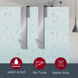 2 Pack Shower Hook Set, No-Drill Towel Hook, Door Hooks For Frameless Glass Shower Doors, Fits 6, 12mm Thickness - thumbnail 4
