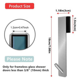 2 Pack Shower Hook Set, No-Drill Towel Hook, Door Hooks For Frameless Glass Shower Doors, Fits 6, 12mm Thickness - thumbnail 3