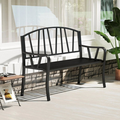 Patio Slatted Bench 129Cm Metal Garden Bench For 2 People - image 1