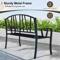 Patio Slatted Bench 129Cm Metal Garden Bench For 2 People - thumbnail 6