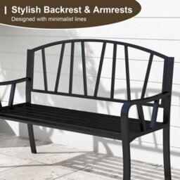 Patio Slatted Bench 129Cm Metal Garden Bench For 2 People - thumbnail 3