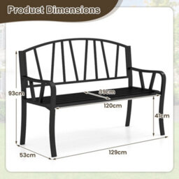 Patio Slatted Bench 129Cm Metal Garden Bench For 2 People - thumbnail 2