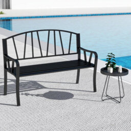 Patio Slatted Bench 129Cm Metal Garden Bench For 2 People - thumbnail 5