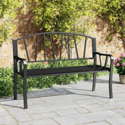 Patio Slatted Bench 129Cm Metal Garden Bench For 2 People - thumbnail 4