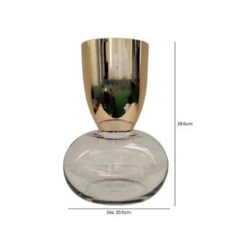 Vanity Living 29.5Cm Gold And Clear Round Base Glass Vase, Handmade Decorative Centerpiece For Home - thumbnail 3