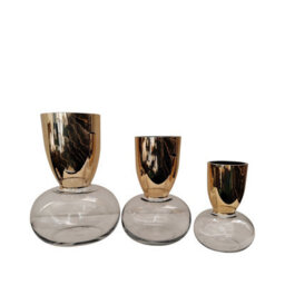 Vanity Living 29.5Cm Gold And Clear Round Base Glass Vase, Handmade Decorative Centerpiece For Home - thumbnail 4