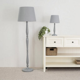 Valuelights Victoria Traditional White Wood Candlestick Floor Lamp With Grey Tapered Shade - thumbnail 4
