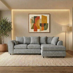 Gamzo Outlet L Shape Sofa Right Hand Facing Beige Firm Seating Couch Strong Wooden Frame Alaska Fabric Corner Sofa - thumbnail 1