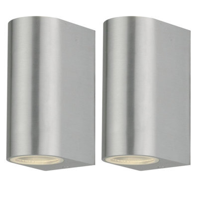First Choice Lighting Set Of 2 Drayton Brushed Aluminium Outdoor Twin Wall Lights - image 1