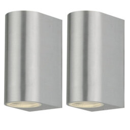 First Choice Lighting Set Of 2 Drayton Brushed Aluminium Outdoor Twin Wall Lights - thumbnail 1