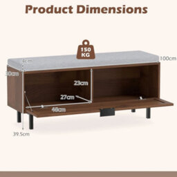 Shoe Cabinet Bench With Cushion Rattan Flip Down Door - thumbnail 2