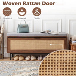 Shoe Cabinet Bench With Cushion Rattan Flip Down Door - thumbnail 6