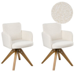 Beliani Set Of 2 Dining Chairs Swivel Evelyn Boucle Off-White - thumbnail 1