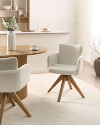 Beliani Set Of 2 Dining Chairs Swivel Evelyn Boucle Off-White - thumbnail 2