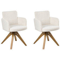Beliani Set Of 2 Dining Chairs Swivel Evelyn Boucle Off-White - thumbnail 4