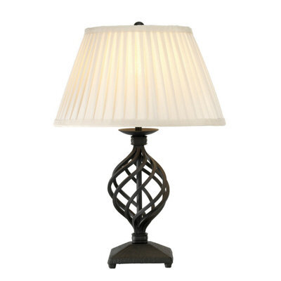 Elegant White Shade Table Lamp With Unique Swirl Base Design And Black Finish