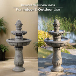 Teamson Home Two-Tier Tradtional Birdbath Outdoor Garden Fountain, Light Grey - thumbnail 8