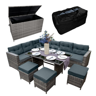 Jardí Grey Rattan Corner Furniture Set & Large Garden Storage Box - image 1