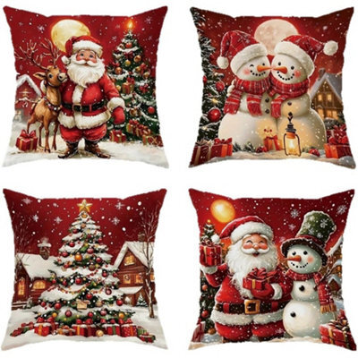CLEFFNS 4Pcs Christmas Pillow Covers, Santa Claus, Reindeer, Christmas Tree, Snowman Pattern Printed Pillow Covers For Family, Zipper - image 1