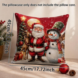 CLEFFNS 4Pcs Christmas Pillow Covers, Santa Claus, Reindeer, Christmas Tree, Snowman Pattern Printed Pillow Covers For Family, Zipper - thumbnail 2