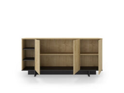 Decortie Sideboard Cabinet 170X80Cm 3-Doors Push-To-Open Storage Console 3 Open Compartments For Living Room Oak, Silky Grey Black - thumbnail 6