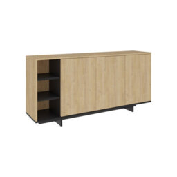 Decortie Sideboard Cabinet 170X80Cm 3-Doors Push-To-Open Storage Console 3 Open Compartments For Living Room Oak, Silky Grey Black - thumbnail 2