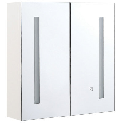 Beliani Bathroom Wall Mounted Mirror Cabinet Led Chabunco 60 Cm 60 Cm White - image 1