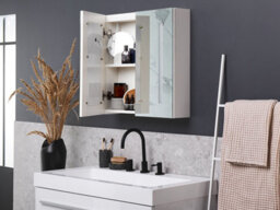 Beliani Bathroom Wall Mounted Mirror Cabinet Led Chabunco 60 Cm 60 Cm White - thumbnail 2