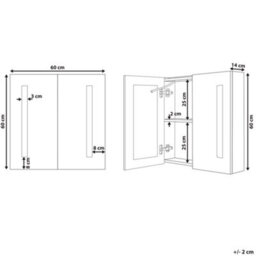 Beliani Bathroom Wall Mounted Mirror Cabinet Led Chabunco 60 Cm 60 Cm White - thumbnail 3