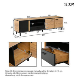 Btm 180 Cm Tv Stand  Oak And Black Media Unit With Drawer And Cabinets, Industrial Low Storage Cabinet For Living Room - thumbnail 6