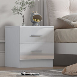 Reflect 2 Drawer Bedside - White Gloss & Matt White - Modern Nightstand For Bedroom Storage - H: 48.5Cm X W: 45Cm X D: 39.5Cm - thumbnail 1