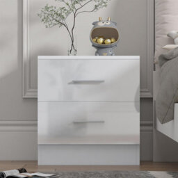 Reflect 2 Drawer Bedside - White Gloss & Matt White - Modern Nightstand For Bedroom Storage - H: 48.5Cm X W: 45Cm X D: 39.5Cm - thumbnail 2