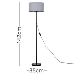 Valuelights Charles Black Floor Lamp With Grey & Gold Inner Shade - thumbnail 5