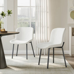 Darphe 2Pcs White Teddy Fleece Upholstered Dining Chair, 48Cm W X 54Cm D X 78Cm H