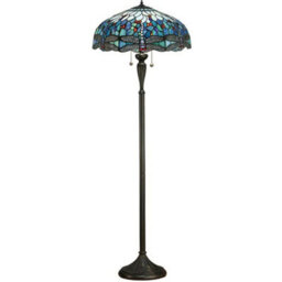Tiffany Glass Dragonfly Floor Lamp - Dark Bronze Finish - 2 X 60W E27 Gls Led - thumbnail 1