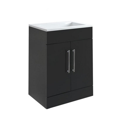 Homestylestore 600mm Black Grey Floorstanding Bathroom Vanity Unit And Chrome T Bar Handle - image 1
