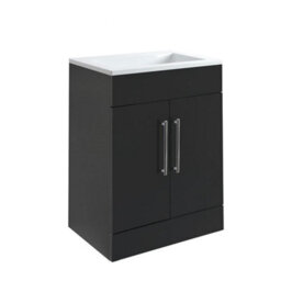 Homestylestore 600mm Black Grey Floorstanding Bathroom Vanity Unit And Chrome T Bar Handle - thumbnail 1