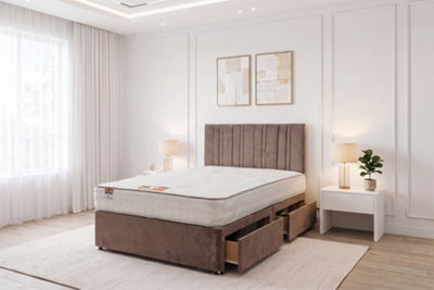 "Knight Sleep Sky Mocca Plush Bed Set With Mattress, 2 Drawers Same Side & 24""headboard, 4Ft - Small Double" - image 1