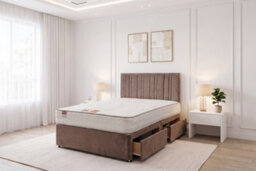 "Knight Sleep Sky Mocca Plush Bed Set With Mattress, 2 Drawers Same Side & 24""headboard, 4Ft - Small Double" - thumbnail 1