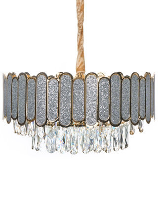 Wyld And Coco Brass Crystal Chandelier 46 Cm Pendant Lamp - Gloss Iron Frame, Velvet Cord, Clear Glass Crystals - image 1